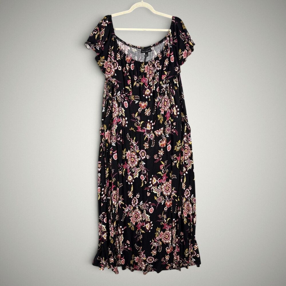 Lane Bryant Maxi Dress Floral Black Cold Shoulder Pockets Plus Size 26/28